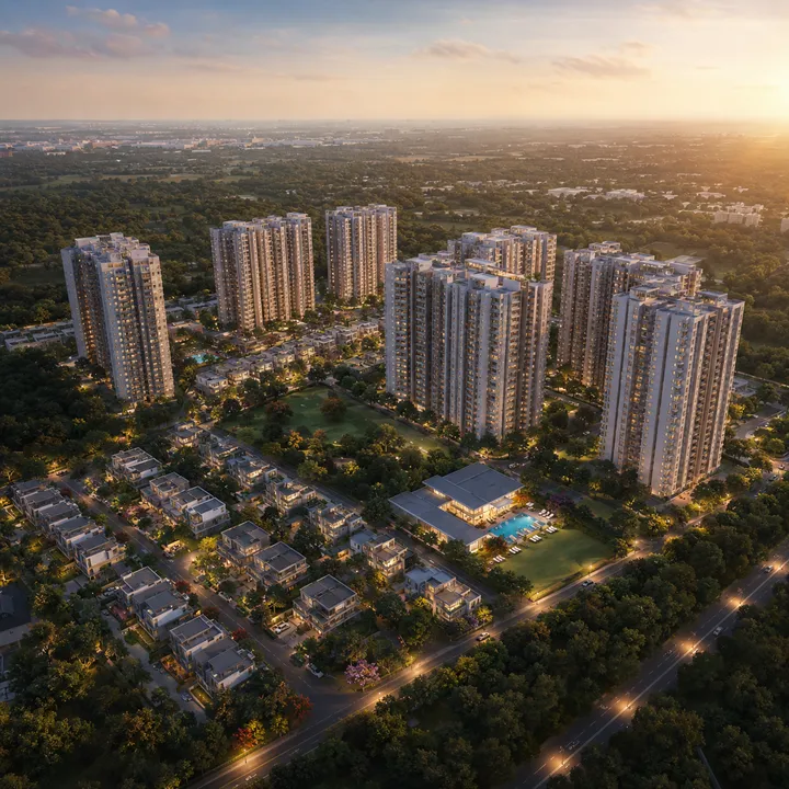 Aerial visual of Purva Jigani showing the project context around Jigani