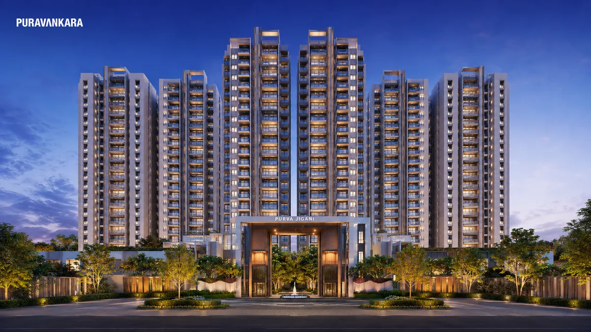 Exterior architecture reference for Purva Jigani tower design and frontage